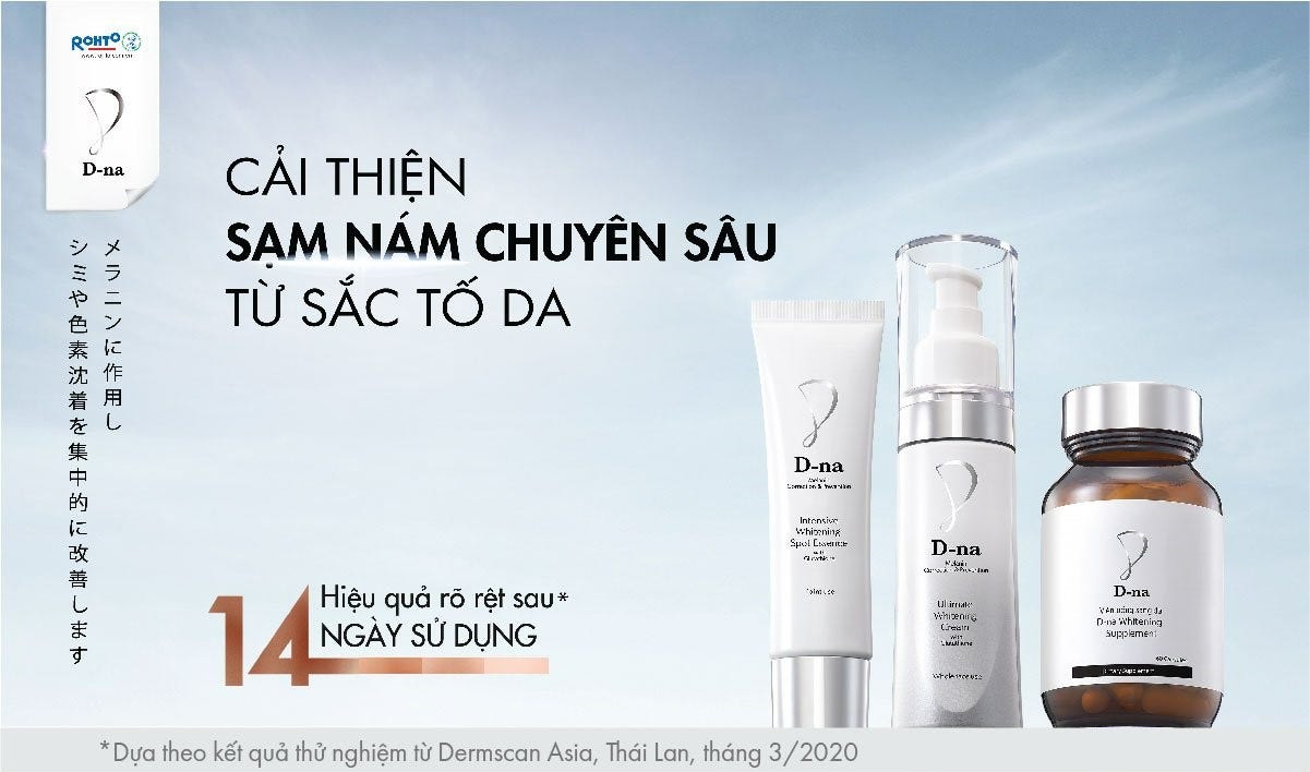 D-na là thương hiệu hàng đầu trên thị trường có dòng sản phẩm dưỡng sáng, điều trị sạm nám kết hợp cả bên ngoài lẫn bên trong